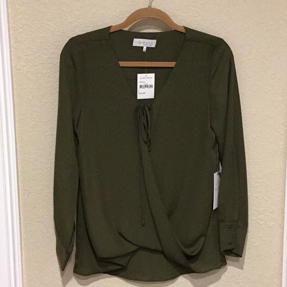 Gorgeous olive green polyester blouse